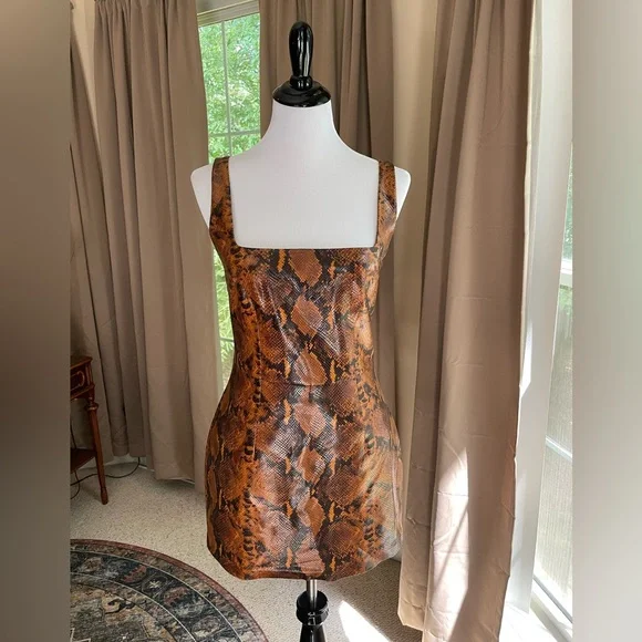Dresses | Gauge81 Womens Snake Skin Mini Dress Size M Brown And Black Vegan  Leather | Poshmark